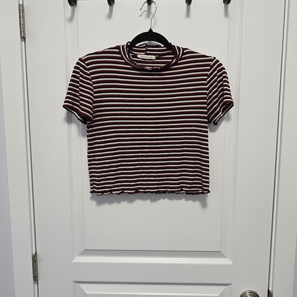 Caution To The Wind Red and White Ribbed Crop T-Shirt